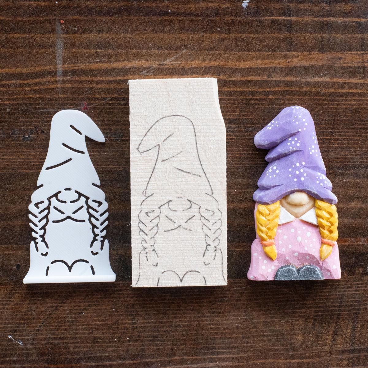 Girl Gnome Wood Carving Stencil SET